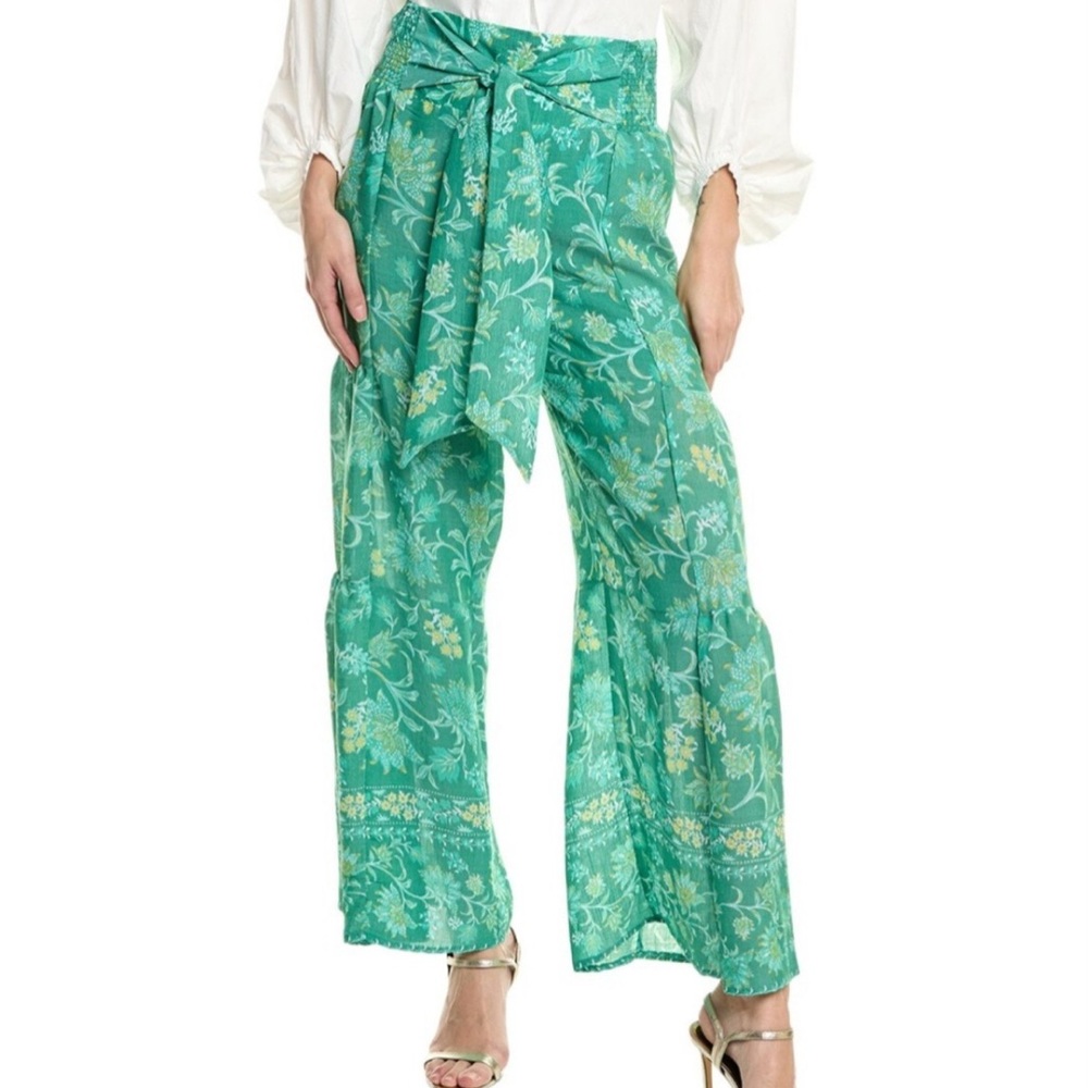 Nanette Lepore NWT Green Floral Boho Tropical Wide Leg Palazzo Cabana Pants